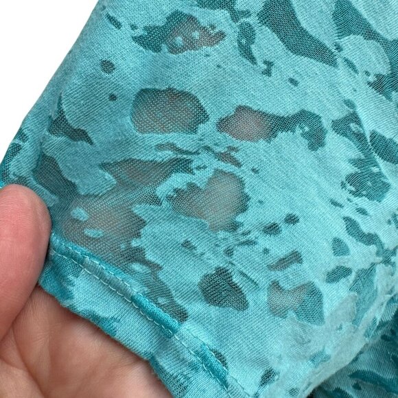 Coldwater Creek Womens Aqua Textured Burnout Sheer Overlay Short Sleeve Blouse L - Picture 6 of 11